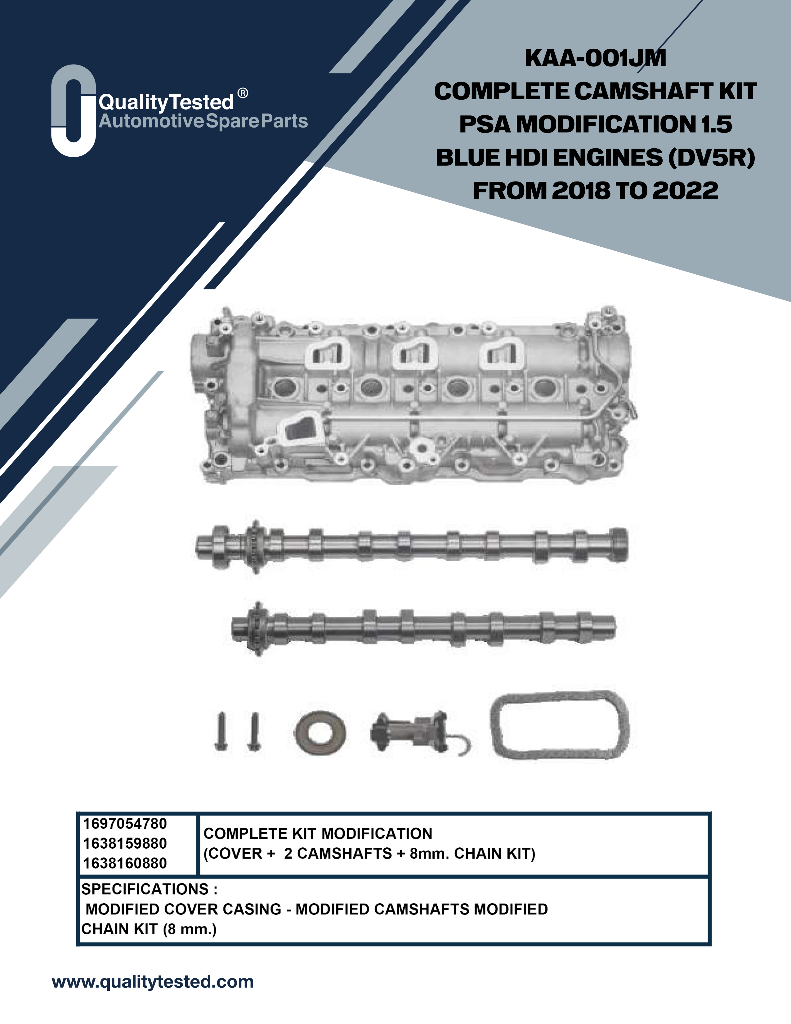 Complete camshaft kit psa modification 1,5 blue hdi engines (dv5r)